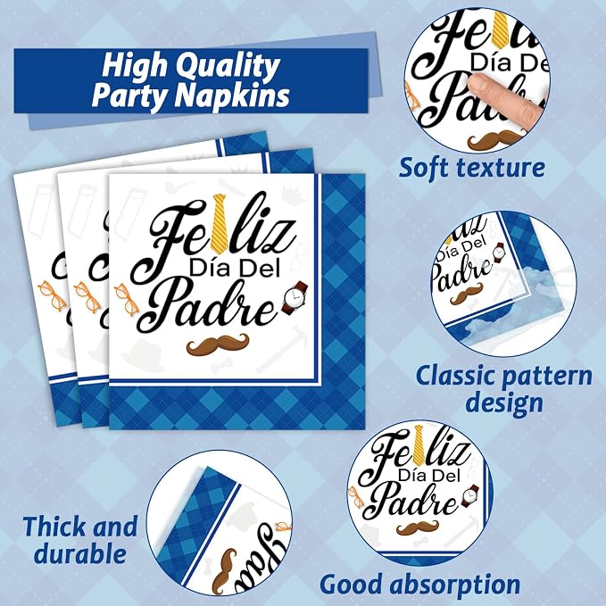 96Pcs Dia Del Padre Party Supplies Decoracion, Happy Fathers Day Paper Plates and Napkins, Feliz Día Del Padre Tableware Disposable Dessert Dinnerware for Dad's Day Celebration for 24 Guests