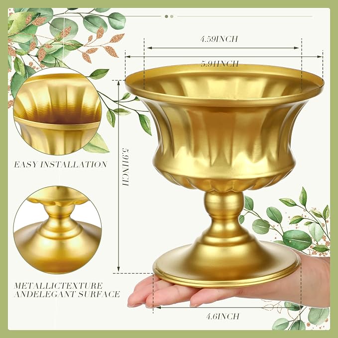 Gerrii 12 Pcs Vases for Centerpieces Metal Compote Vases Urn Planter Trumpet Flower Stand Small Pedestal Flowers for Wedding Table Reception Birthday Anniversary Ceremony Home Decor, 5.91 Inch(Gold)
