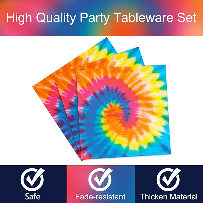 24 Guests Tie Dye Party Plates Napkins Tie Dye Birthday Party Decorations Supplies for Girls Tie Dye Birthday Paper Plates Napkins Forks Tableware Set (96 Pieces)