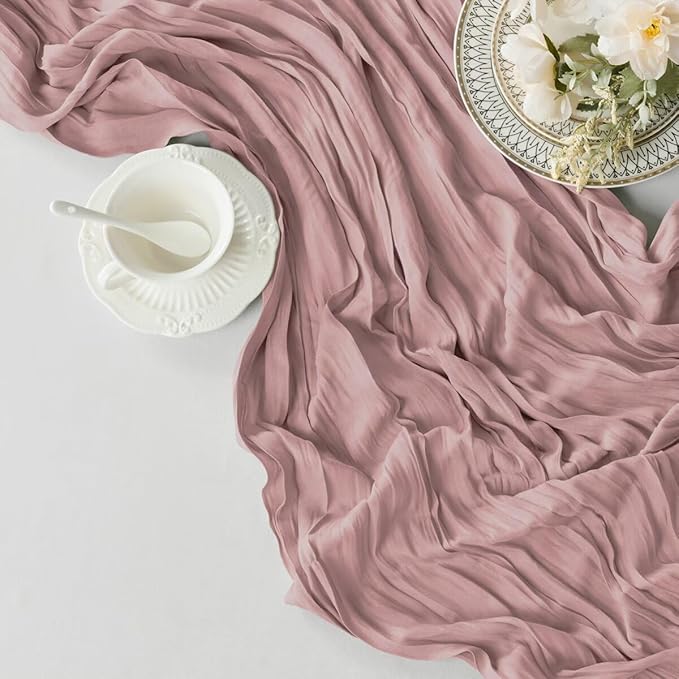 12 Pack Dusty Pink Cheesecloth Table Runner 35"×120" Gauze Fabric Table Runner Rustic Sheer Runner for Wedding Birthday Baby Shower Party Table Decoration Dusty Pink 12 Pack