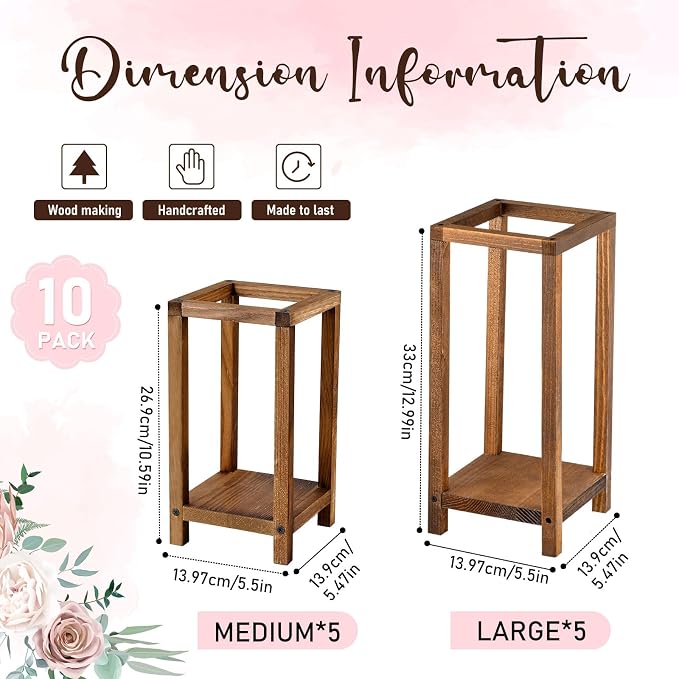 Geelin 10 Pcs Wooden Wedding Lantern Centerpiece Candle Lantern Table Wooden Candle Holder Decorative for Wedding Party Table Valentine Decor(10.59 in, 13 in,Brown)