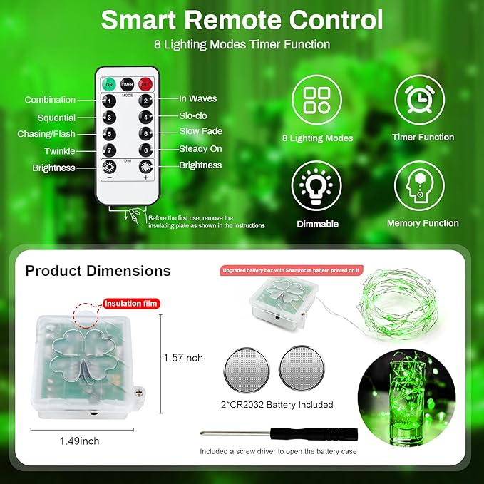 ZGWJ 6 Pack Fairy Lights Battery Operated with Remote, 7ft 20 LED Mini Fairy String Lights with Timer 8 Lighting Modes Waterproof for Halloween Christmas Tree DIY, Parties, Bedroom Decorations Green