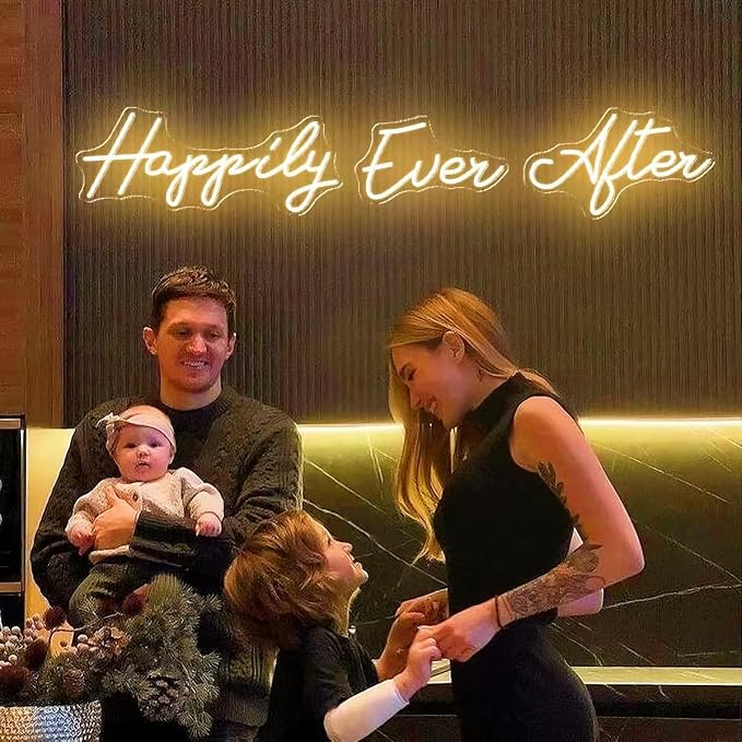 60 Inch Super Large Happily Ever After Neon Sign with Remote Dimmer, LED Lights Sign with Remote Dimmer, Happily Ever After Neon Lights for Bedroom, Lighs Up for Wedding, Birthday Party, Warm White