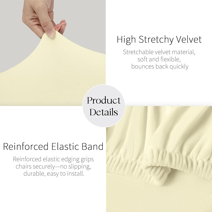 MOSAYT Velvet Stretch Chair Covers for Dining Room Set of 2 - Soft Slipcovers with Thick Removable Fabric for Parsons Chairs, Washable Seat Protectors for Kitchen, Banquet & Home Decor, Beige