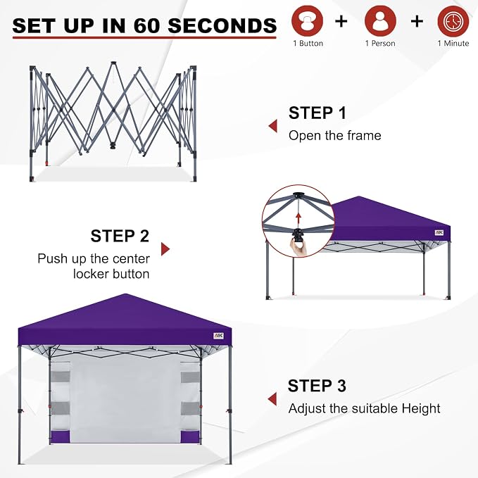ABCCANOPY Pop Up Canopy with Sidewall,10x10 Outdoor Canopy Tent with Storage Sidewall for Commercial Events with 4 Weights (Purple)