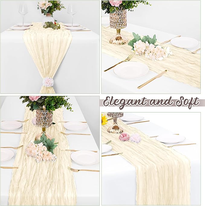16 Pack Ivory Cheesecloth Table Runners 20x120 Inch Gauze Table Runner 10FT Easter Cheese Cloth Table Runner Rustic Sheer Runner for Wedding Baby Shower Birthday Party Table Decor