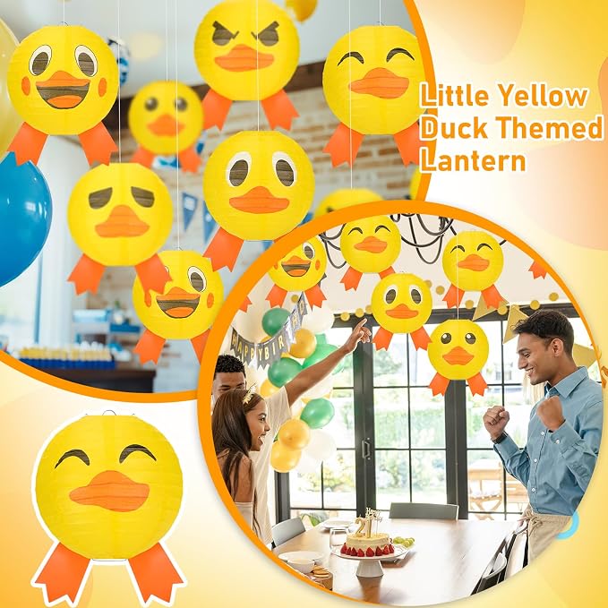 Panelee 12 Pcs Rubber Duck Party Decorations Paper Lanterns 8 Inch Hanging Round Paper Party Decorations for Holiday Indoor Outdoor Supplies