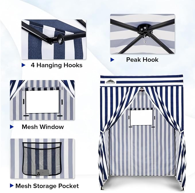 EAGLE PEAK 5x5 Pop Up Changing Tent, Flat Top Changing Room, White/Blue | Portable, Privacy Tent, Pool Cabana, Dressing Room, Shower & Toilet Use, Opaque Fabric, Instant Setup, Photoshoots, Camping