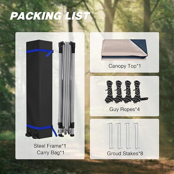 HYPER VENTURE 13x13ft Pop Up Canopy Tent with One Push Setup, Portable Outdoor Event Shelter with Rolling Carry Bag for Camping, Beach, Market, Patio (Navy)