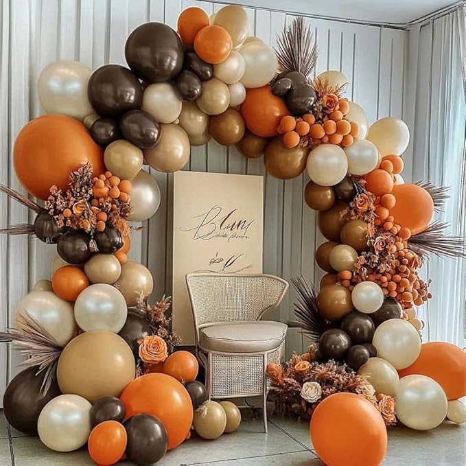 Burnt Orange Brown Balloon Arch Kit, Double Stuffed Tan Coffee Pearl White Sand Balloon Garland Dark Brown Terracotta Latex for Boho Birthday Baby Shower Bridal Wedding Party Decoration