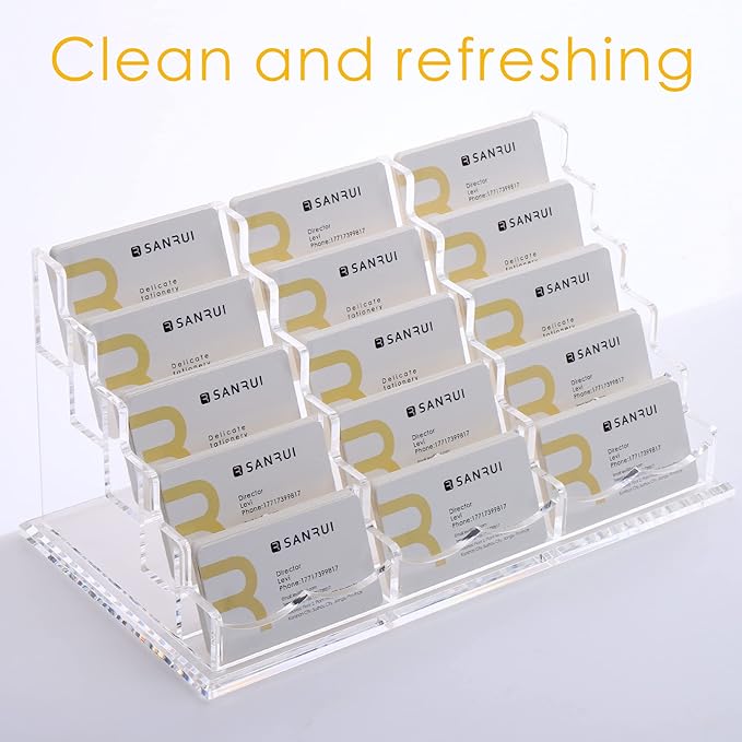 SANRUI Acrylic Multiple Business Card Holder Display for Desk, 15 Slots Business Card Stand, Clear Horizontal 5 Tier Business Card Holders, Holds 750-900 Cards