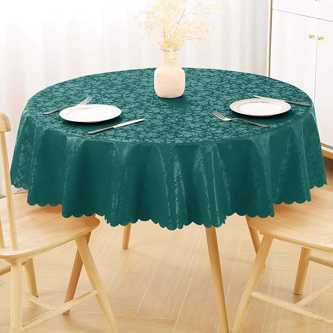 Smiry Round Table Cloth, Waterproof Heavy Duty Vinyl Tablecloths, Wipeable Washable Table Cover for Kitchen and Dining Room (Green, 60" Round)