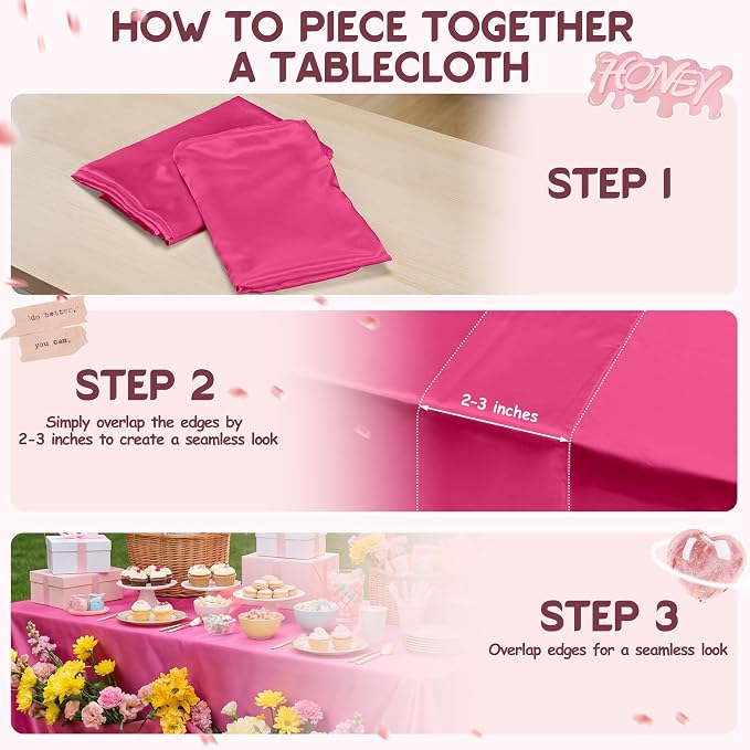 4 Pack Gradient Pink Satin Tablecloth 58 x 102 Inches, Rectangular Satin Table Cloths for Wedding Reception, Birthday Party, Graduation & Holiday Banquet Tables