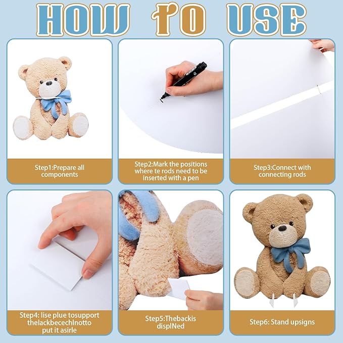 4 Pcs Large 23.62" Teddy Bear Baby Shower Decorations Teddy Bear White Cloud Hot Air Balloon Cardboard Cutouts, Cloud Party Yard Signs for We Can Bearly Wait Birthday Party Supplies