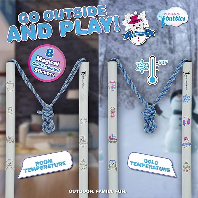 WOWMAZING Winter Edition Giant Bubbles: Incl. Wand, 7 Big Bubble Concentrate Pouches and 8 Glow-in-The-Dark Stickers | Outdoor Toy for Kids, Girls | Bubbles Made in The USA