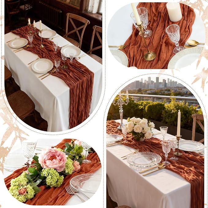 12 Pack Terracotta Cheesecloth Table Runner 35"×120" Gauze Fabric Table Runner Rustic Sheer Runner for Wedding Birthday Baby Shower Party Table Decoration Terracotta 6 Pack