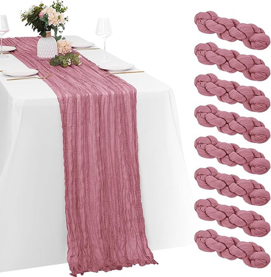 8 Pack Dusty Rose Cheesecloth Table Runners 20x120 Inch Gauze Table Runner 10FT Easter Cheese Cloth Table Runner Rustic Sheer Runner for Wedding Baby Shower Birthday Party Table Decor