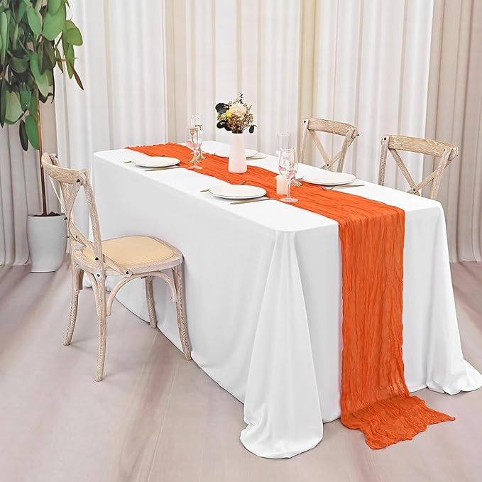 12 Pack Cheesecloth Table Runner, 35 x 120 Inch Boho Orange Cheese Cloth Table Runner 10 ft Gauze Table Runners for Wedding Baby Shower Party Birthday Home Decorations