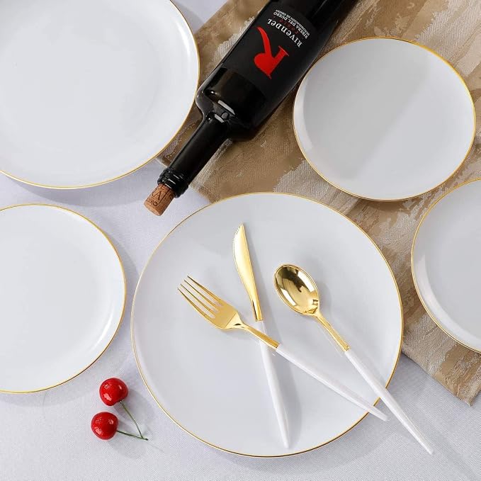 Supernal Gold Disposable Plates Silverware Set Serves 30 Birthday Wedding | Heavy Duty Elegant Tableware for Birthdays Bridal Shower Baby Shower Anniversary Halloween Thanksgiving Christmas