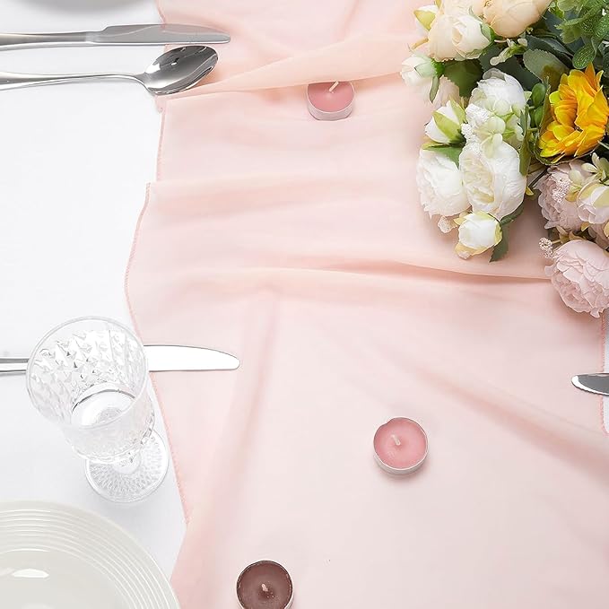 Dusty Pink Shimmery Chiffon Table Runner 35x120 Inches for Baby Shower Bridal Shower Wedding Table Decor