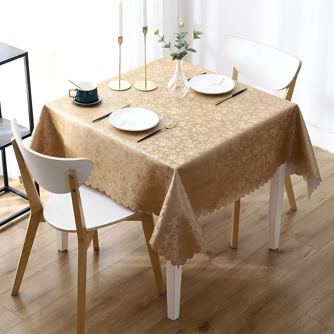 Smiry Square Table Cloth, Waterproof Heavy Duty Vinyl Tablecloths, Wipeable Washable Table Cover for Kitchen and Dining Room (Brown, 70" x 70")