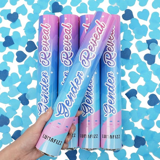12Inches 4Pcs Gender Reveal Confetti Cannon - Heart Shaped Confetti Poppers - Blue, 4 Pack - Baby Boy Gender Reveal Party Poppers - Blue Paper Baby Party Supplies Pop Gun