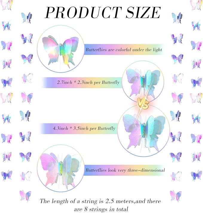 Zonon 8 Pieces Butterfly Garland Party Decoration Floral Banner Butterflies Hanging Decor Streamers for Garden Wedding Holiday Birthday Baby Shower Tea Party (4.3 x 3.5 Inches)