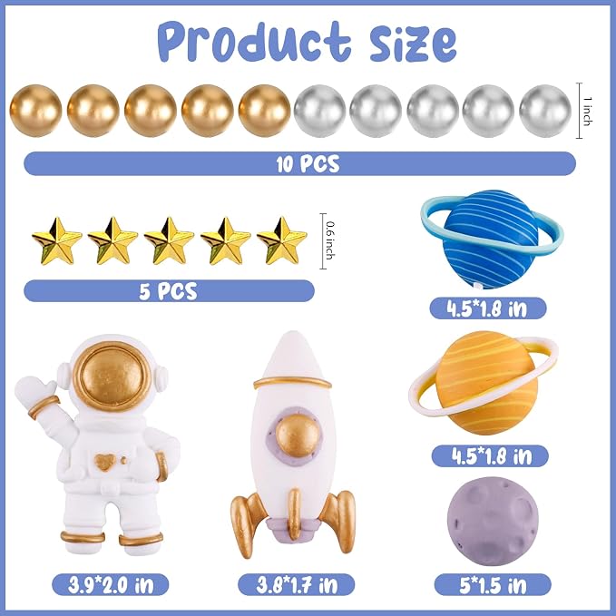Space Theme Cake Topper 20Pcs Outer Space Cake Decoration Astronaut Figurine Rocket Balls and Stars Spaceman Figures for Two The Moon First Trip Around the Sun Birthday Baby Shower