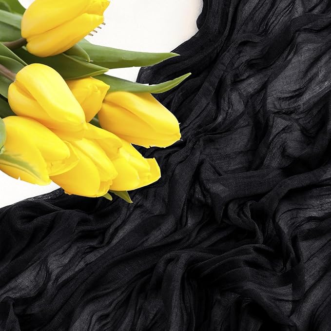 MDS Pack of 20 Cheesecloth Table Runner 35x170 Inch, 14FT Long Gauze Cheese Cloth Table Runner for Wedding Party Birthday Bridal Shower Farmhouse Garden Boho Rustic Table Decoration - Black