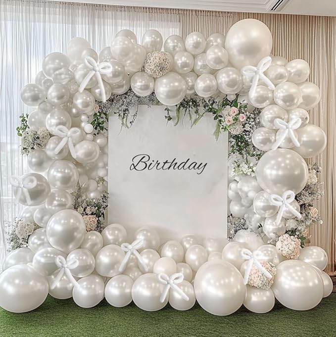 Pearl White Balloon Double Stuffed White Balloons Garland Pearl Cream Beige Arch Kit Ivory Long Balloons Different Size for Birthday Wedding Baby Shower Anniversary Decoration