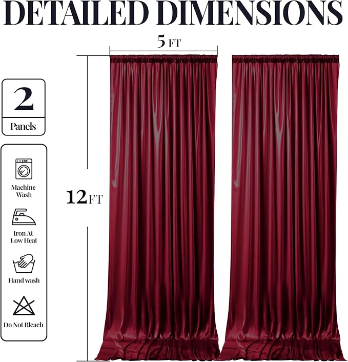 Burgundy Glitter Backdrop Curtains - 10x12FT Satin Photo Backdrop, Wrinkle-Free Shimmer Back Drop Cloth Shiny Drapes for Photobooth Wedding Birthday Parties Photoshoot Background Decorations