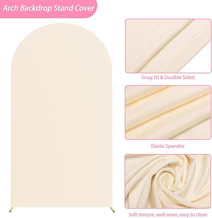 Putros Arch Backdrop Stand and Cover Set, 7.2ft, Gold Arch Stand with Beige Cover, Metal Arched Background Frame for Wedding, Birthday Party, Baby Shower, Photography Decoration