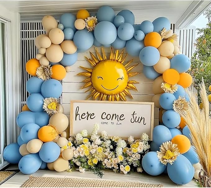 Blue Yellow Balloon Garland Double Stuffed Sand White Balloons Dusty Blue Yellow Cream Balloon Arch Kit for Baby Shower Birthday Gender Reveal Bee Honey Party Decorations
