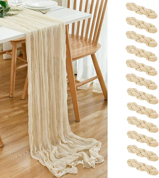 12 Pack Beige Table Runner 21 x 120 inch Cheesecloth Table Runner 10Ft Rustic Gauze Table Runners Romantic Long Sheer Fabric Boho Cheese Cloth Table Runners for Wedding Party Bridal Baby Shower