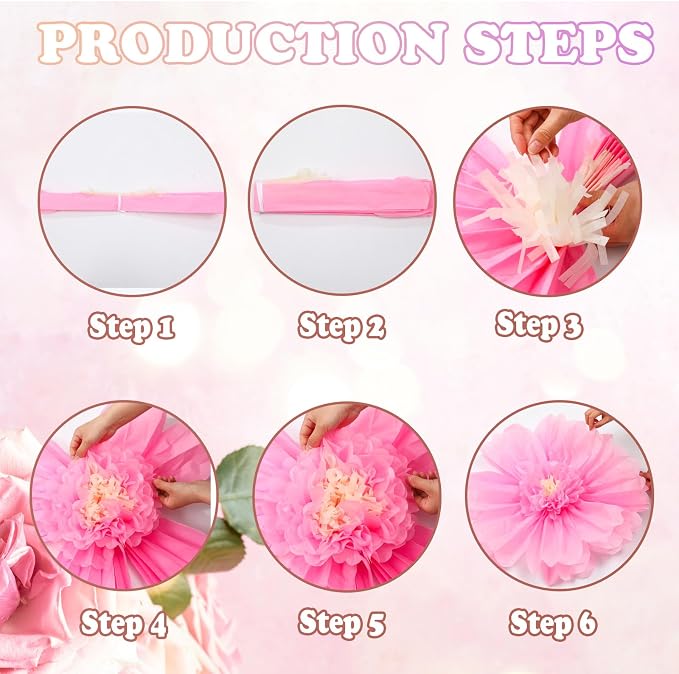 Giegxin 6 Pcs 31.5", 24" Pink, White Giant Paper Flower Large Tissue Paper Flower for Wall Big Pink Pom Pom Floral Decorations for Wedding Bridal Shower Baby Shower Tea Party Birthday Nursery Decor