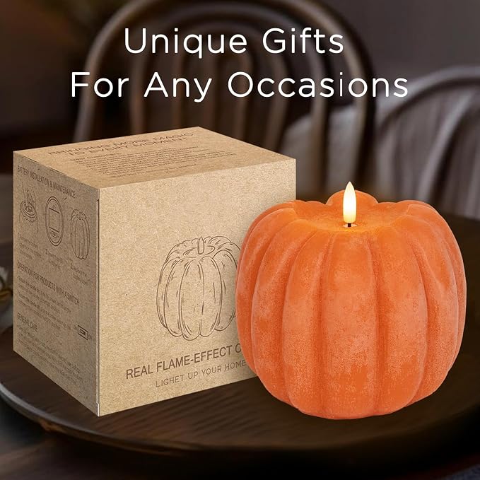Fall Decorations for Home - Fall Decor - Flickering Flameless Wax Pumpkin LED Candle with Timer Remote Control- Thanksgiving Gifts - Autumn Farmhouse Rustic Harvest Decor for Tiered Tray Table Indoor
