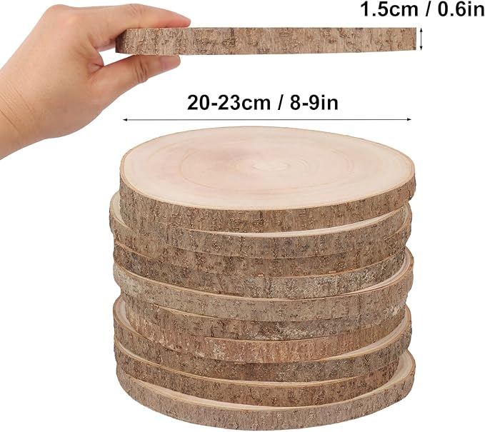 10 PCS 8-9 Inch Unfinished Wood Slices for Centerpieces, Natural Paulownia Wood Slices with Tree Bark for DIY Crafts, Centerpieces Table Decorations, Art & Decor