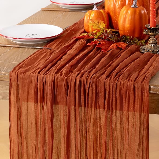 LINXTAR Terracotta Cheesecloth Table Runner 160 Inches 14Ft Gauze Summer Boho Table Runner for Wedding Tea Party Baby Shower Bridal Birthday Home Decoration