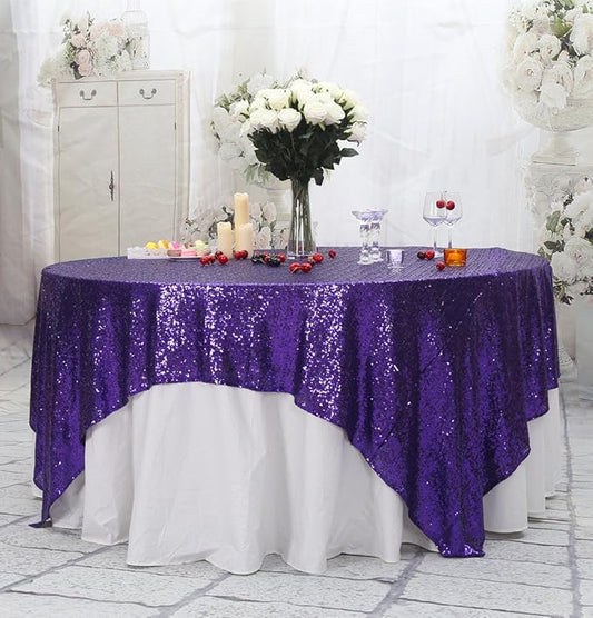 PartyDelight Purple Sequin Tablecloth Square Sparkly Table Cloth Overlay 70"x 70"