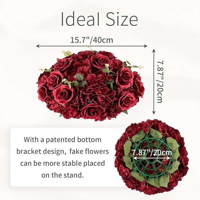 Red Roses Flowers Balls for Centerpieces: 6 PCS 15.7" Diam Flower Centerpieces for Tables in Wedding Reception Decorations Arrangement for Party Celebration Planners