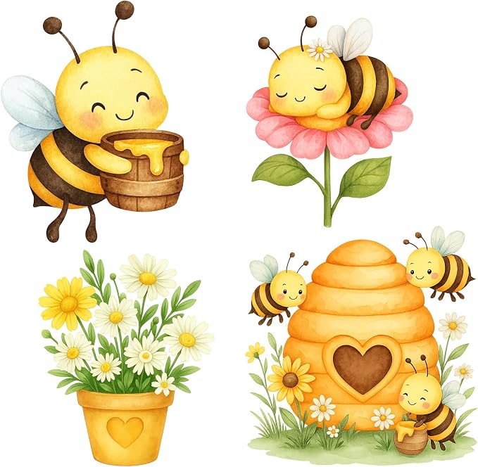 Honoson 4 Pcs 22.8" x 23.6" Large Bee Baby Shower Decorations Cardboard Cutouts, a Little Honey is on The Way Bee Theme Backdrop Daisy Sunflower Yard Signs for Birthday Party Supplies Photo Prop