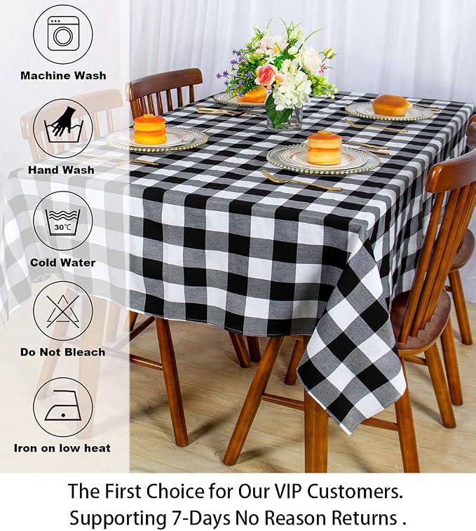 ShinyBeauty Checked Square Tablecloth 54x54-Inch Black and White Buffalo Plaid Tablecloth Washable Cotton Table Cover Gingham Tablecloth for Dining Room Table Linen Christmas