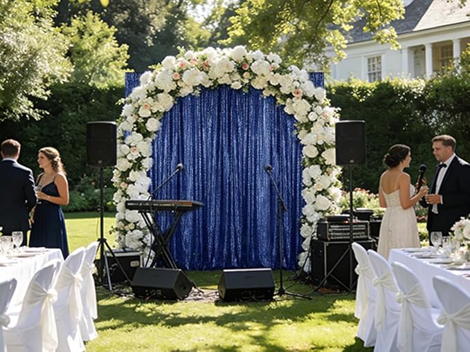 Sugargirl Navy Sequin Backdrop Curtain 2 Panels 2FTx8FT Glitter Navy Background Drapes Sparkle Photography Backdrop for Party Wedding Birthday Wall Decoration