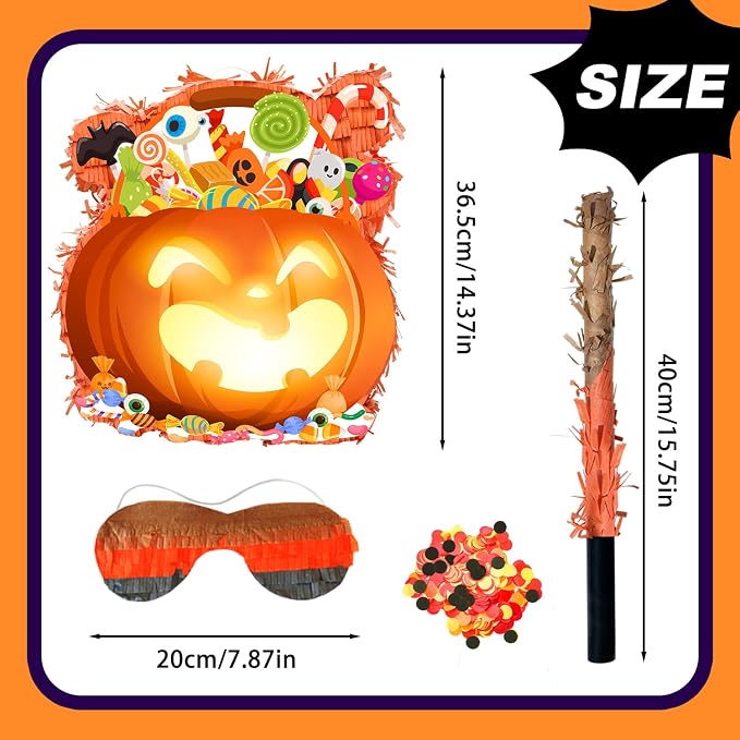 4 Pcs Fall Pumpkin Pinata Set, 14.5" x 14.5" Perfect for Thanksgiving Day or Halloween Party Decorations Activity Supplies with Stick for Autumn Fall Festival Celebrations