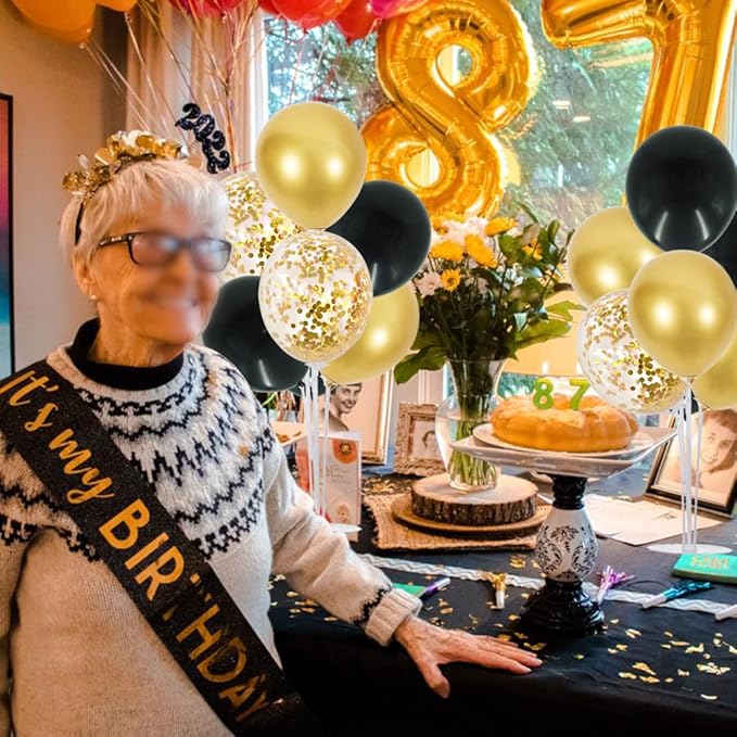 TONIFUL 6 Set Graduation Decorations 2026 Balloon Centerpieces for Table,Black Gold Balloon Stand Kit for 2026 Graduation Decorations 50th 60th 70th Birthday Anniversary Retirement Party Decorations