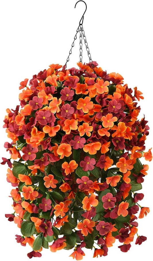 INQCMY Fake Flowers with Hanging Basket Realistic Artificial Begonias | Faux Plants in Planters UV Resistant for Outdoors Fall Decor, Silk Trailing Flower for Outside Windowsill Porch Patio Yard