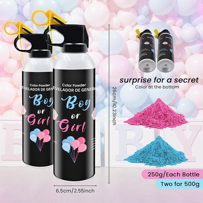 Gender Reveal Fire Extinguisher 2 Pack - Blue or Pink Smoke for Boy or Girl Baby Shower - Biodegradable Decorations and Ideas