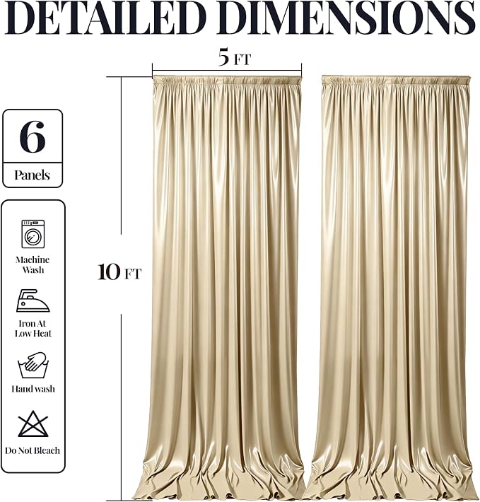 30x10ft Champagne Beige Glitter Backdrop Curtain for Parties, Wrinkle Free Satin Photo Backdrop Drapes 6 Panels Shimmer Back Drop Cloth for Wedding Birthday Baby Shower Photography Background Decor