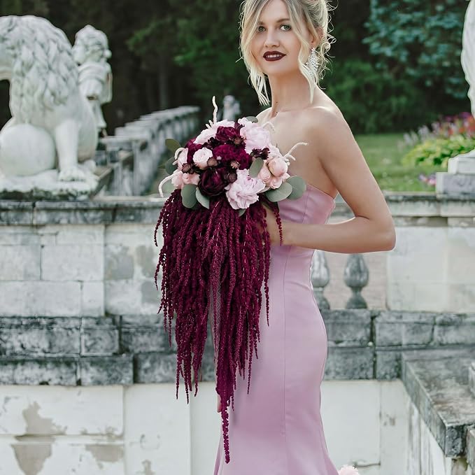Suncalla 12 Pcs Dark Purple Spring Natural Dried Amaranthus Hanging Flowers Amaranthus Artificial Flowers for Wedding Arch Bouquet Floral Garland Wall Home Decoration (23 Inch)
