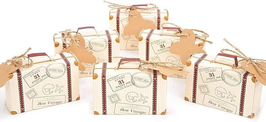 VGOODALL 120PCS Mini Suitcase Party Favor Box,Suitcase Favor Boxes, Vintage Kraft Paper with Tags for Wedding/Travel Themed Party/Bridal Shower Decoration